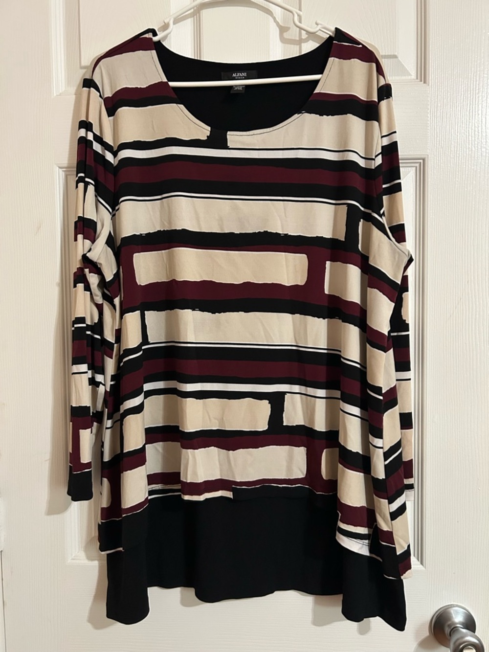 Alfani Cream, Burgundy & Black Striped Long-Sleeve Tee